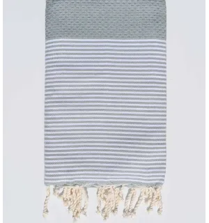 Fouta nid d'abeille couleur fumée avec rayures Fouta Tunisia - 1