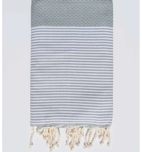 Fouta nid d'abeille couleur fumée avec rayures Fouta Tunisia - 1