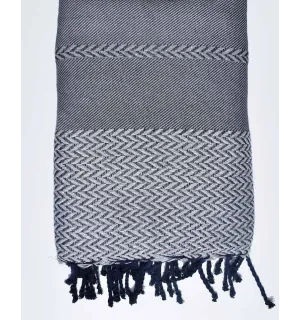 Jeté de canapé gris et bleu Fouta Tunisia - 1
