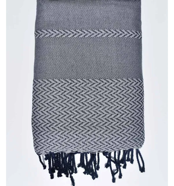 Jeté de canapé gris clair et bleu foncé Fouta Tunisia - 1