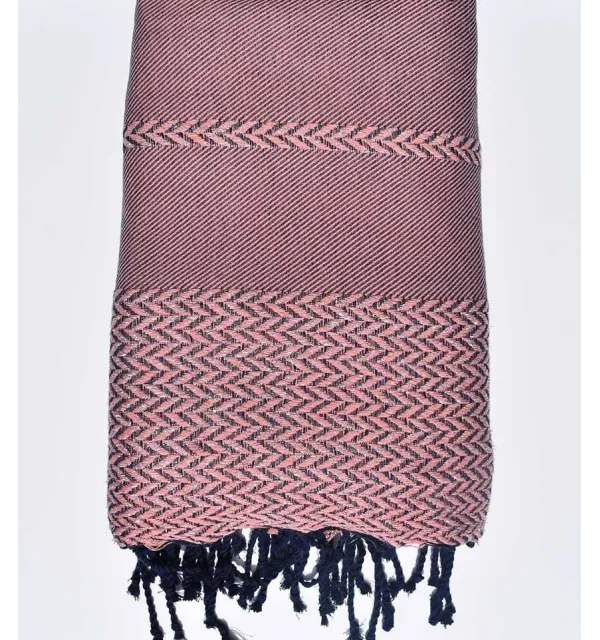 Jeté de canapé rose balais et bleu foncé Fouta Tunisia - 1