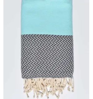 Jeté de canapé turquoise et gris foncé Fouta Tunisia - 1