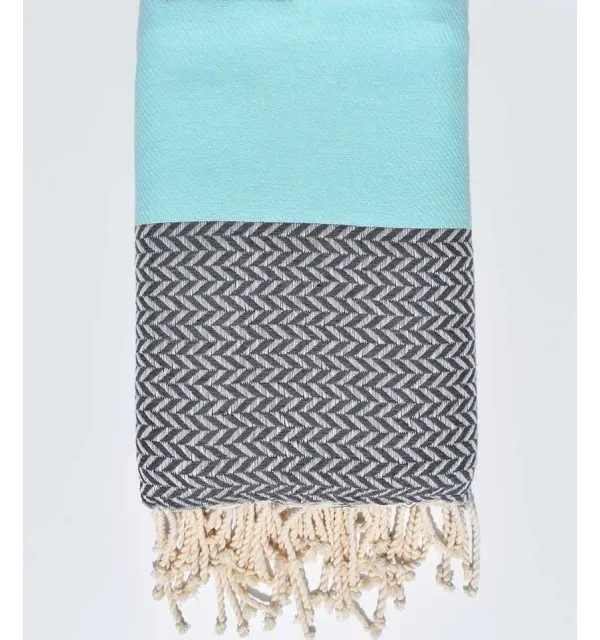 Jeté de canapé turquoise et gris foncé Fouta Tunisia - 1