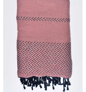Jeté de canapé rose balais et bleu foncé Fouta Tunisia - 1