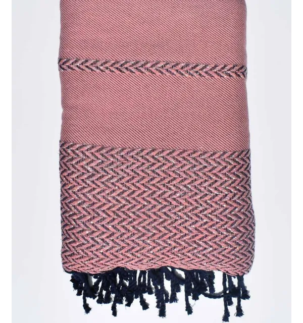 Jeté de canapé rose balais et bleu foncé Fouta Tunisia - 1