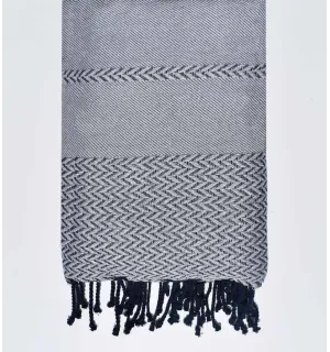 Jeté de canapé gris, bleu foncé avec lurex Fouta Tunisia - 1
