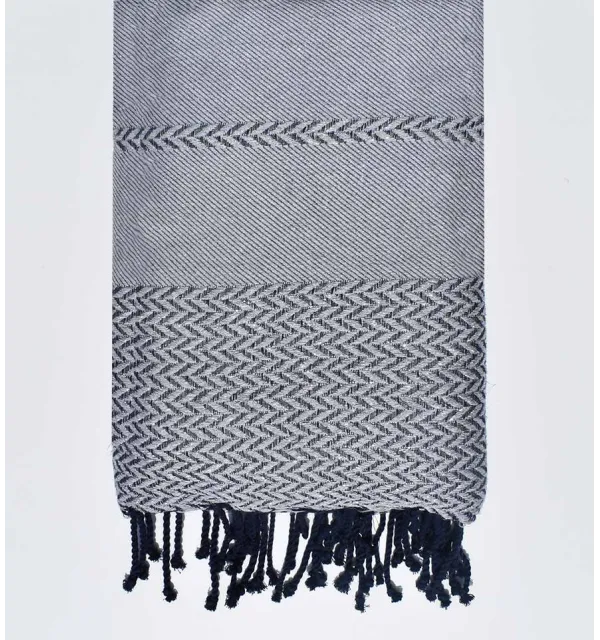 Jeté de canapé gris, bleu foncé avec lurex Fouta Tunisia - 1