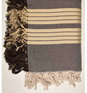 Jeté de canapé 4 franges marron avec rayures écru Fouta Tunisia - 2