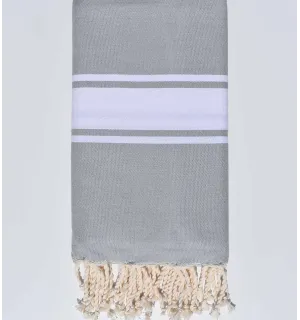 JETé gris bleu bande blanche Fouta Tunisia - 1