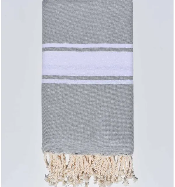 JETé gris bleu bande blanche Fouta Tunisia - 1