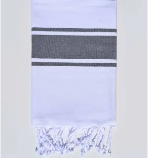 Fouta plate blanche bandes gris Fouta Tunisia - 1