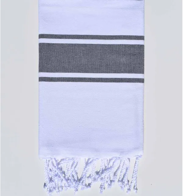 Fouta plate blanche bandes gris Fouta Tunisia - 1