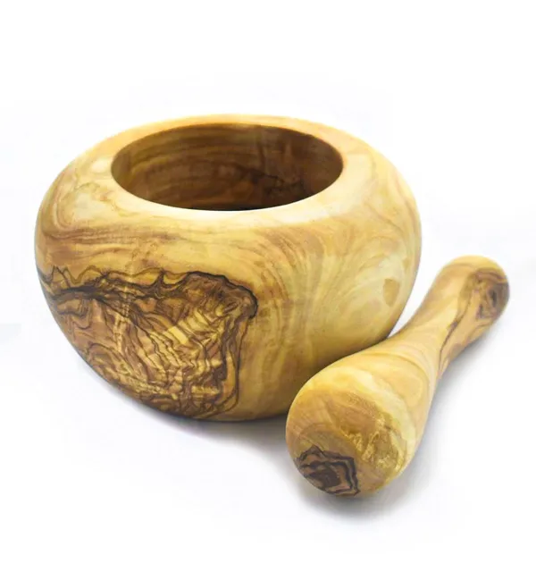 Mortier avec pilon en bois d'olivier 12cm - 1