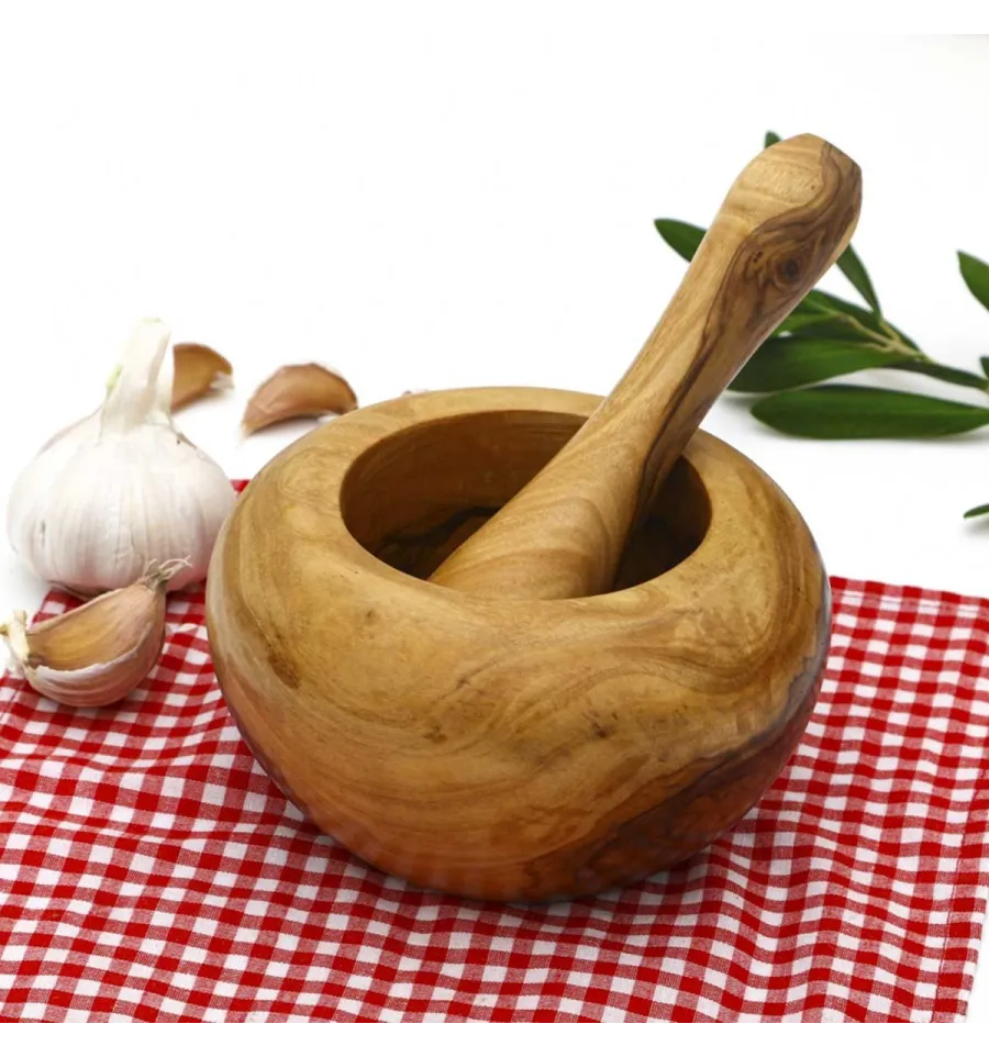 Mortier avec pilon en bois d'olivier 12cm - 2
