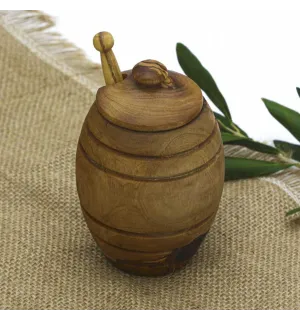 Pot à miel et sa cuillère en bois d'olivier - 1