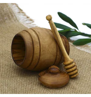 Pot à miel et sa cuillère en bois d'olivier - 1 2