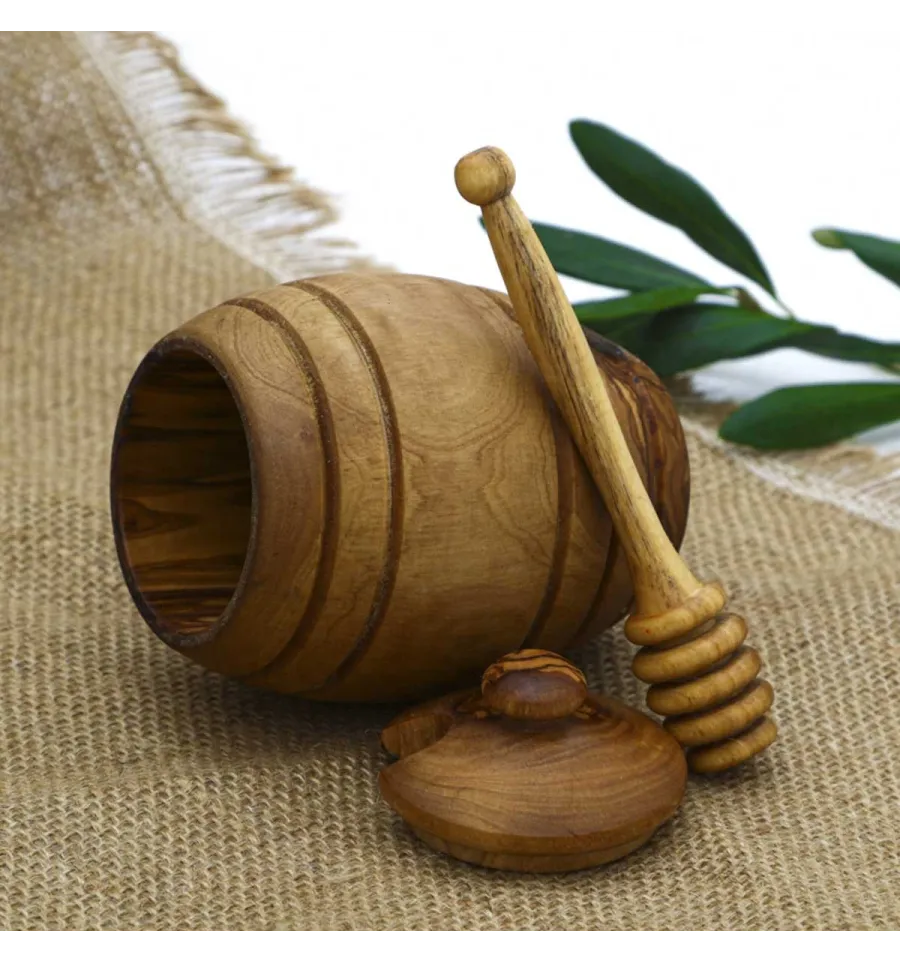 Pot à miel et sa cuillère en bois d'olivier  - 2