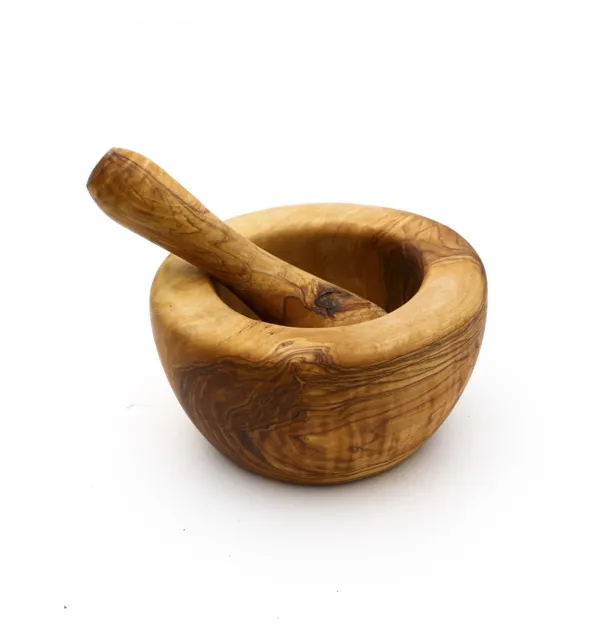 Mortier avec pilon en bois d’olivier 14cm - 1