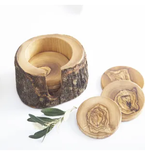 Support en bois d'olivier avec 6 sous verres - 1 2