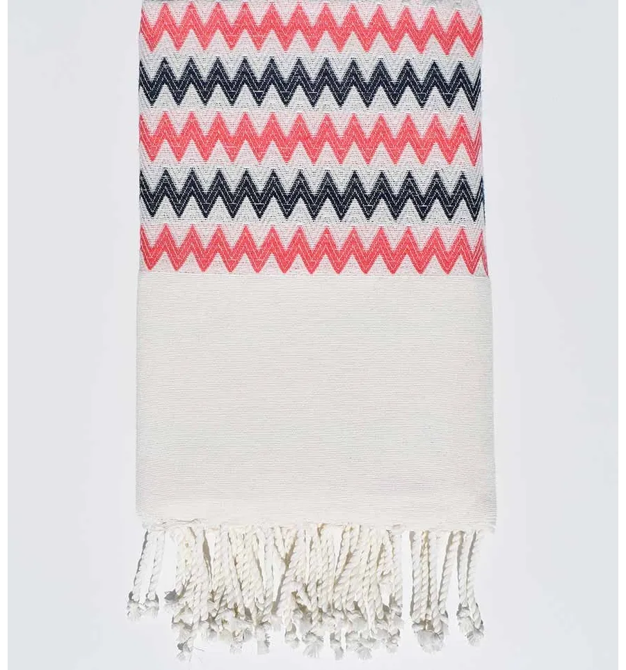 Fouta zigzag blanc crème, rose et bleu Fouta Tunisia - 2