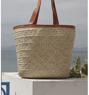 Couffin palmier anses cuir Fouta Tunisia - 1