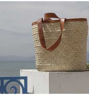 Couffin palmier anses cuir Fouta Tunisia - 1 2