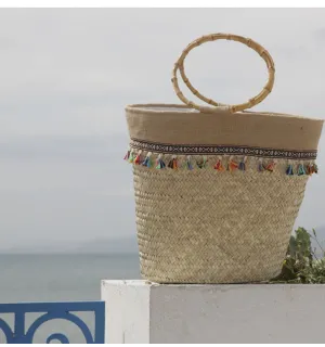 Couffin en palmier déco pompons Fouta Tunisia - 1