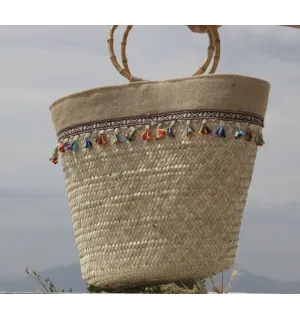Couffin en palmier déco pompons Fouta Tunisia - 1 2