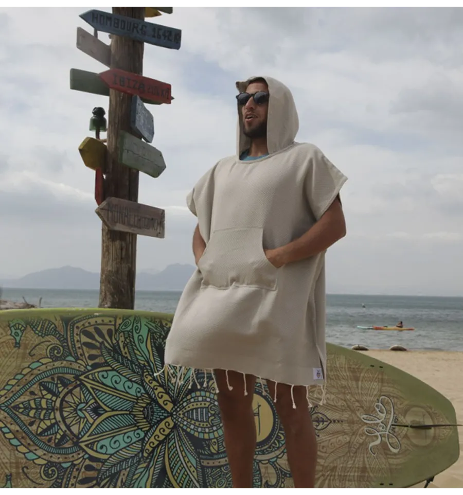 Poncho de plage grège Fouta Tunisia - 5