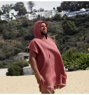 Poncho de plage rouge tomette Fouta Tunisia - 1 2