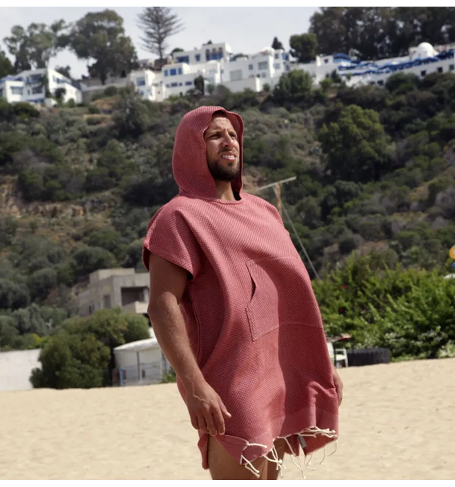 Poncho de plage rouge tomette Fouta Tunisia - 2