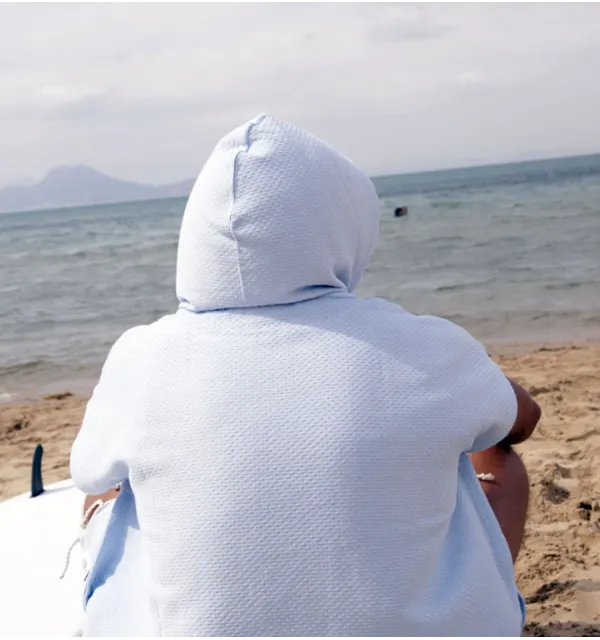 Poncho de plage bleu ciel Fouta Tunisia - 3