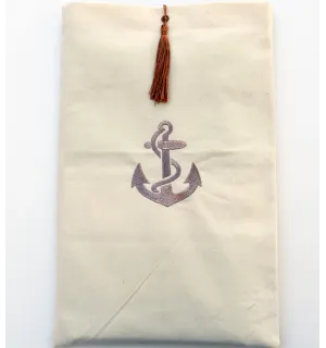 Pochette beige clair brodée motif ancre avec pompon rouille Fouta Tunisia - 1