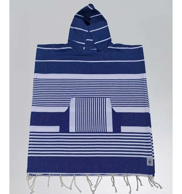 Poncho de plage enfant bleu Fouta Tunisia - 1