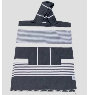 Poncho de plage enfant bleu noir Fouta Tunisia - 1