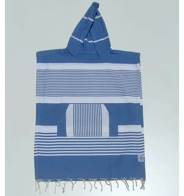 Poncho de plage enfant bleu pastel Fouta Tunisia - 1