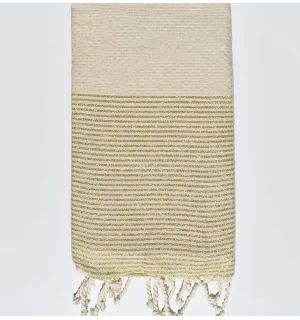 Fouta nid d'abeille écru avec lurex doré  - 2