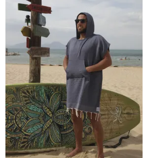 Poncho de plage bleu nuit Fouta Tunisia - 1