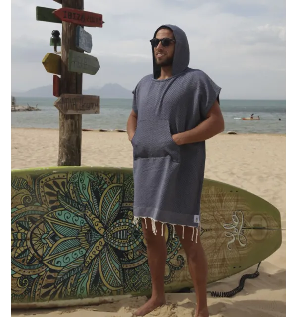 Poncho de plage bleu nuit Fouta Tunisia - 1