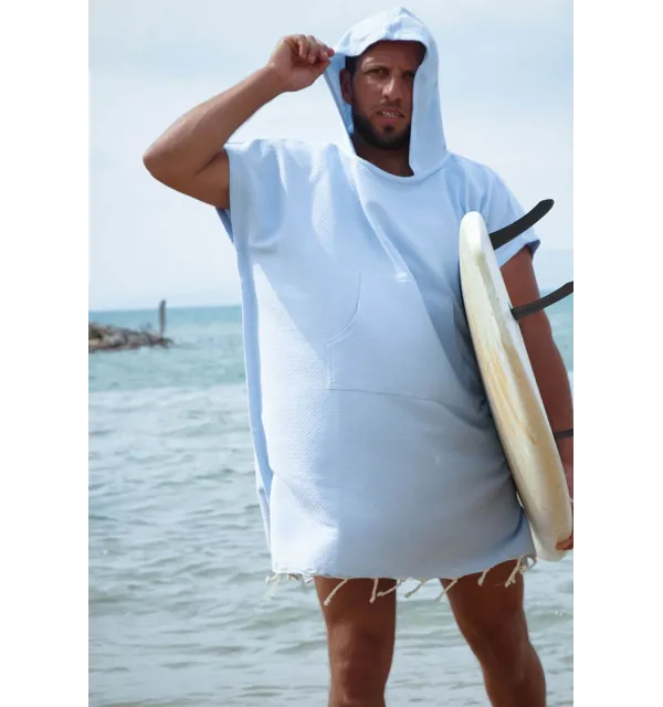 Poncho de plage bleu ciel Fouta Tunisia - 5