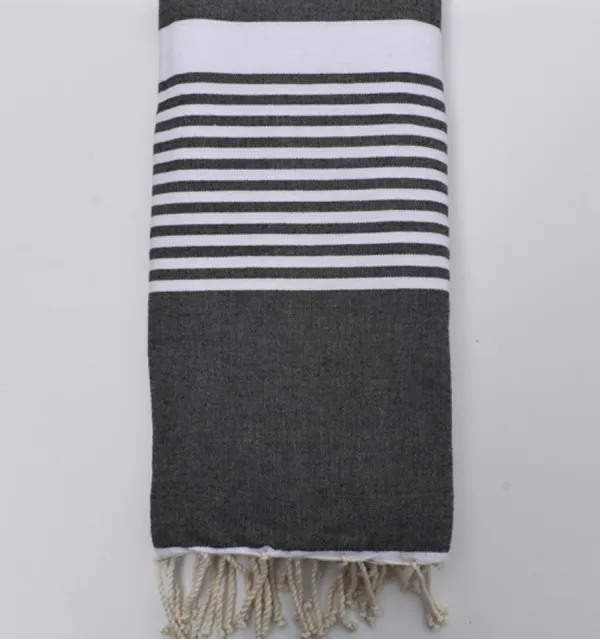 Jeté gris anthracite avec rayures Fouta Tunisia - 2