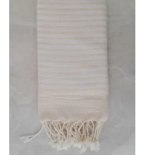 FOUTA nid d'abeille rayée 1 cm rayure crème