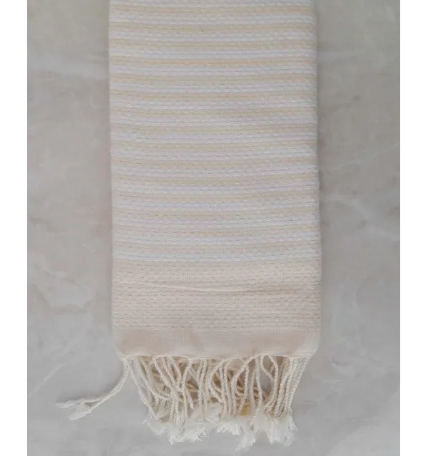 FOUTA nid d'abeille rayée 1 cm rayure crème 