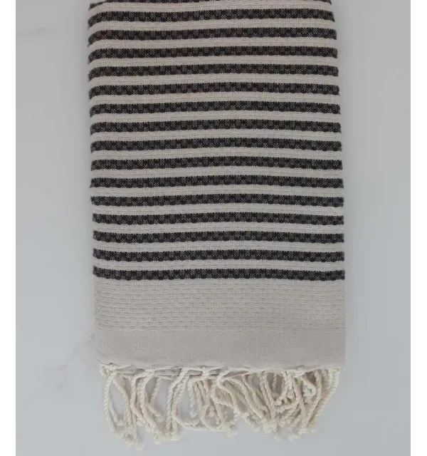 FOUTA nid d'abeille beige clair rayée 1 cm rayure noir 