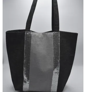 Sac Saint Tropez gris avec paillettes argenté Fouta Tunisia - 2