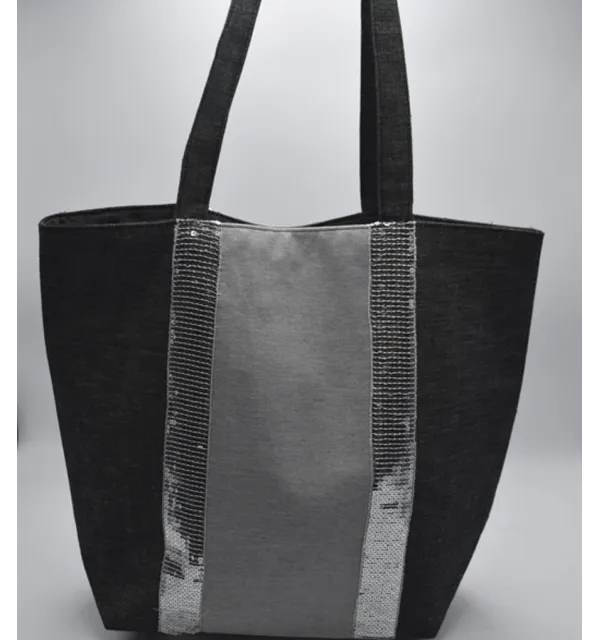 Sac Saint Tropez gris avec paillettes argenté Fouta Tunisia - 2