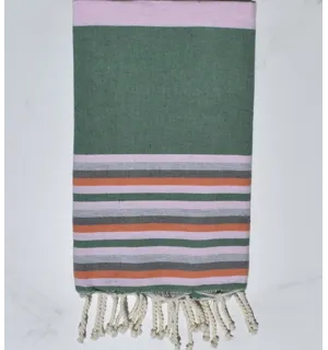 Fouta rose bébé, vert, gris clair, gris et orange Fouta Tunisia - 1