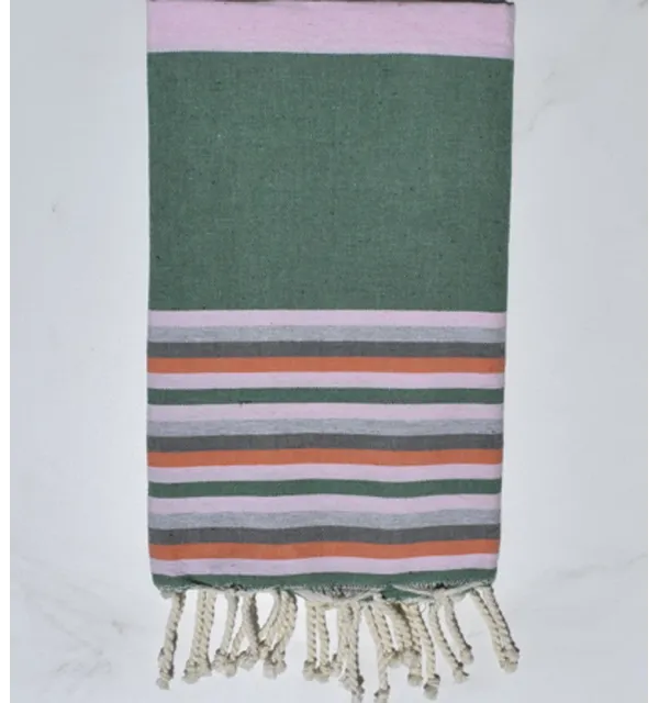 Fouta rose bébé, vert, gris clair, gris et orange Fouta Tunisia - 1