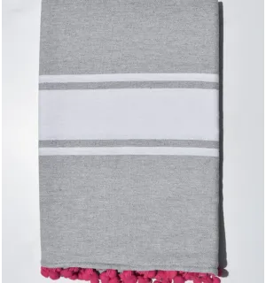 Fouta plate gris souris avec pompons Fouta Tunisia - 1