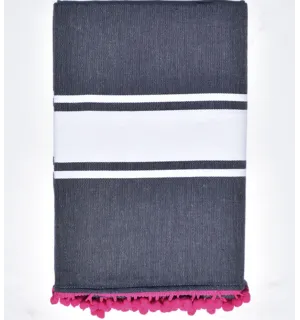 Fouta plate bleu nuit avec pompons Fouta Tunisia - 1